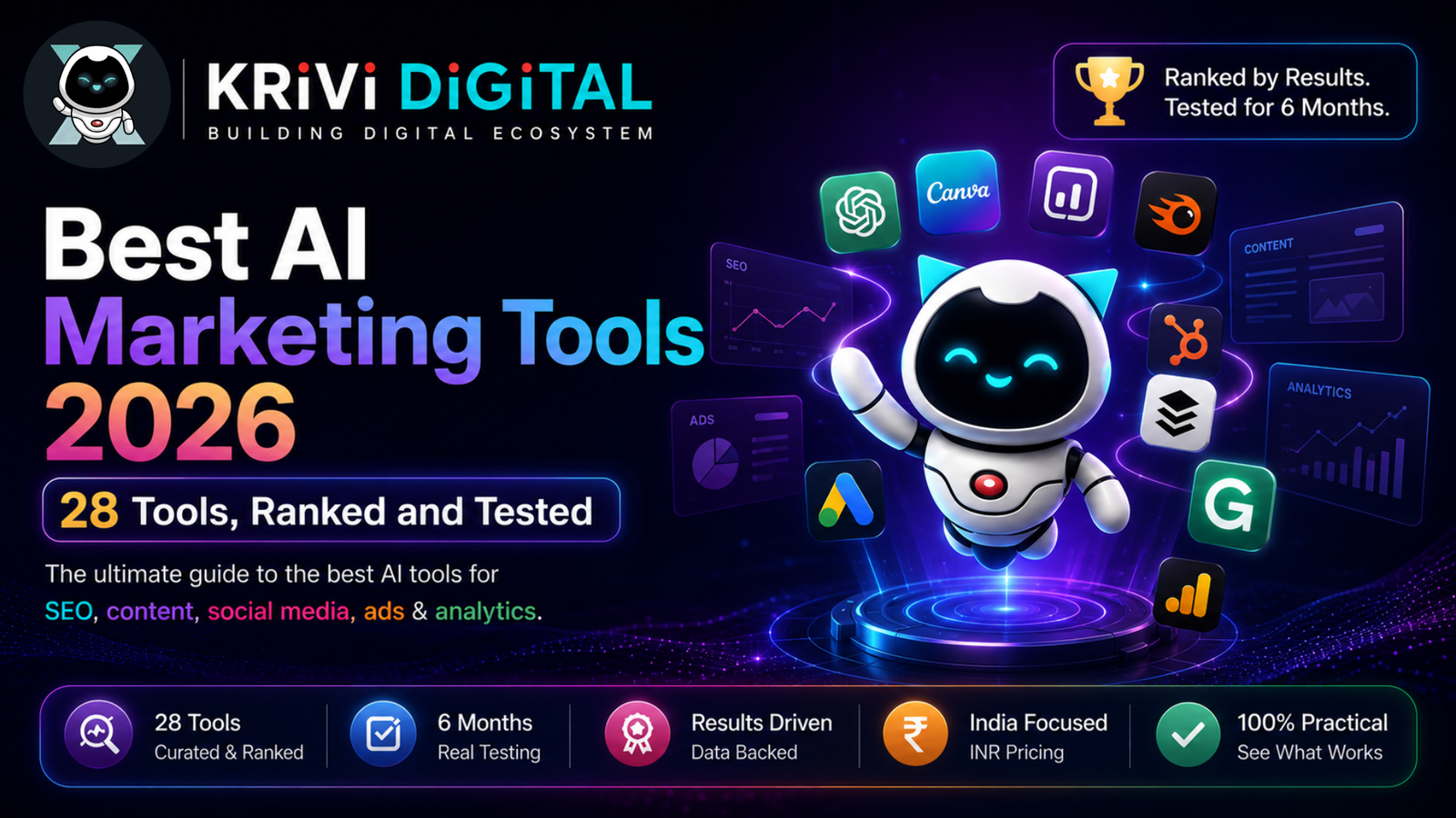Best AI Marketing Tools 2026 28 Tools, Ranked and Tested - Krivi Digital Lucknow Best AI Marketing Tools 2026 28 Tools, Ranked and Tested - Krivi Digital Lucknow